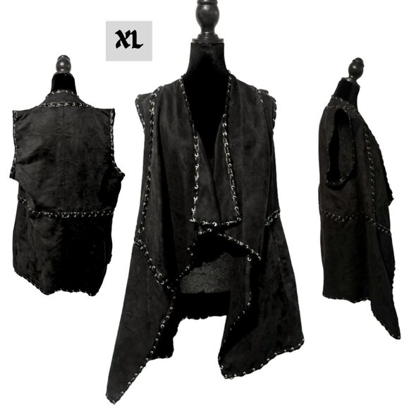 Carmen Marc Valvo Jackets & Blazers - {Carmen Marc Valvo} Black Faux Suede Open Vest  (NWT!) XL | Gothic Designer